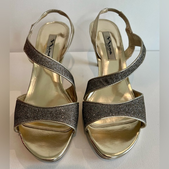 Nina Shoes - Nina Women’s Leather Slingback Gold Silver Heels  Size 9.5